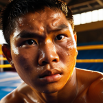 **

*Prompt:* Inspiring sports story. A determined Thai athlete overcoming obstacles, possibly in Muay Thai or Sepak Takraw, close up portrait with sweat and focused expression, golden hour lighting, stadium background, emotional and motivational.

**