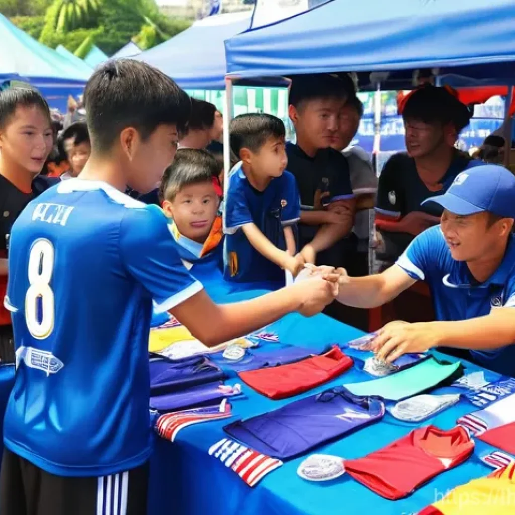 스포츠 구단 마케팅 사례 분석 - **Prompt:** A vibrant, bustling outdoor fan event for a Thai football club. Diverse Thai fans of all...