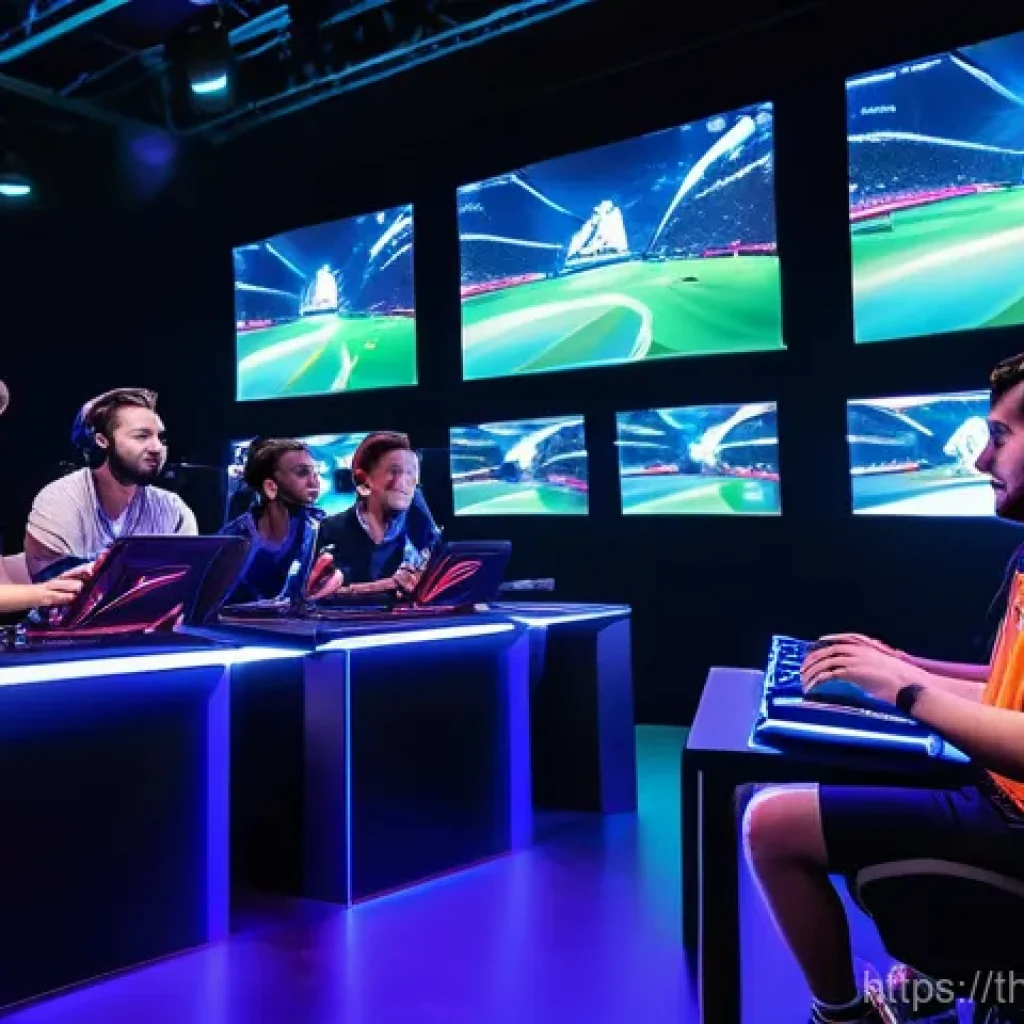 스포츠마케팅 분야의 최신 연구 및 전망 - A diverse group of young adults, including both men and women, intensely engaged in an esports tourn...