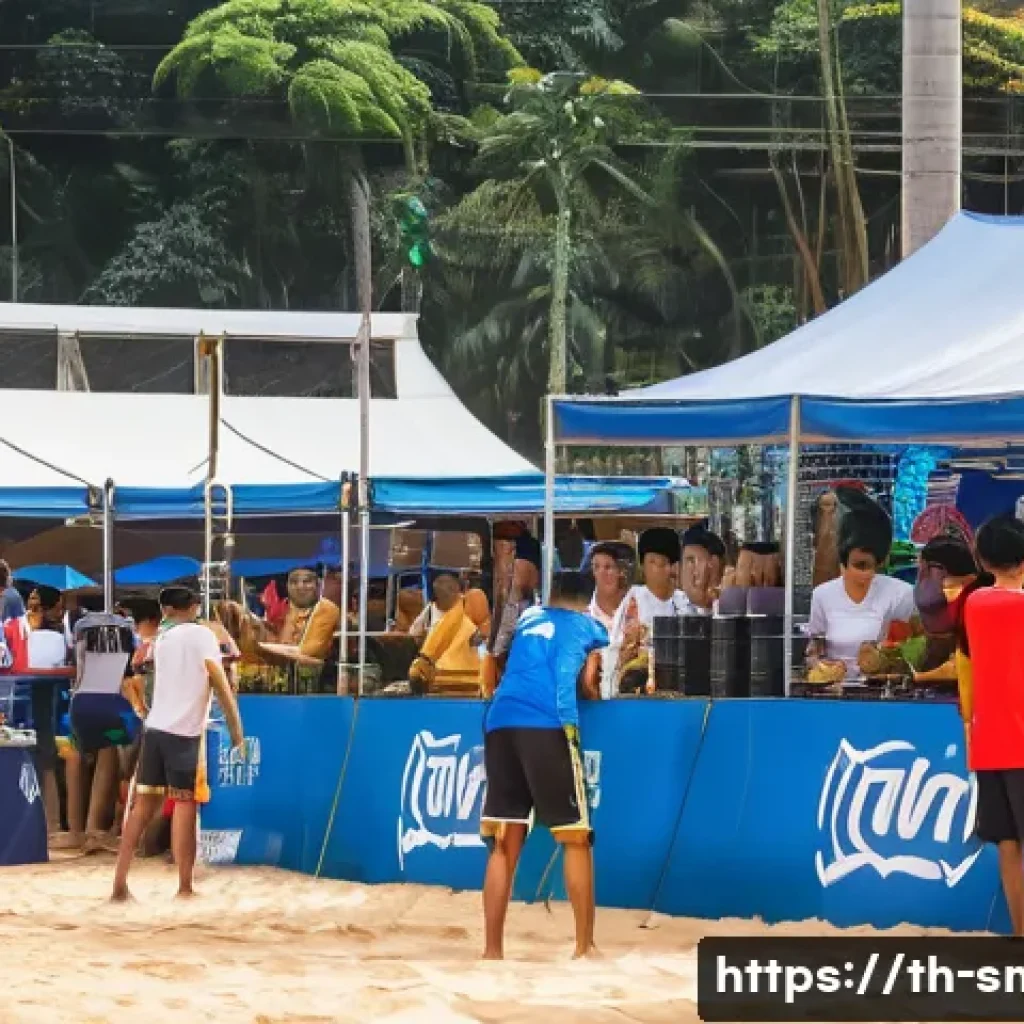스포츠마케팅 직무에서의 커뮤니케이션 향상 방법 - **Prompt:** "A lively outdoor sports festival in Bangkok, Thailand. Focus on a friendly mixed-gender...