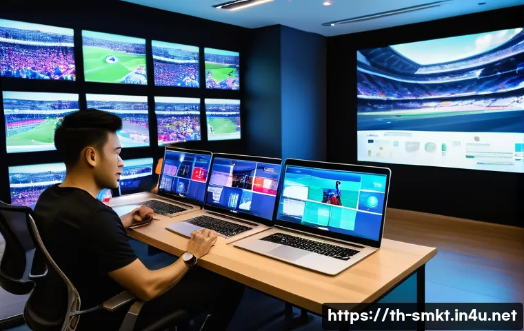 스포츠마케팅 전문가의 하루 일과 - A dynamic sports marketing team meeting in a modern Bangkok office, featuring diverse Thai professio...
