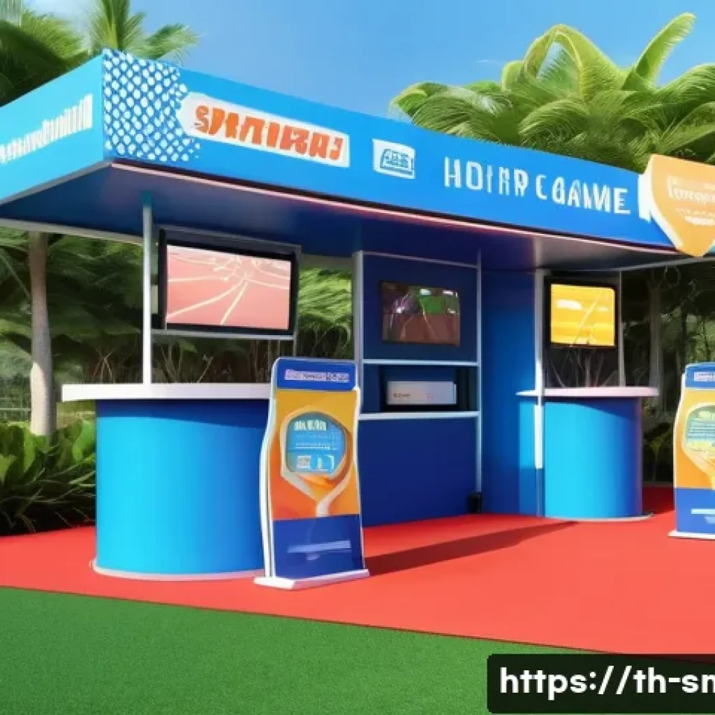 스포츠 이벤트와 참가자 경험 설계 - A vibrant sports event entrance scene in Thailand during the daytime, featuring friendly staff weari...