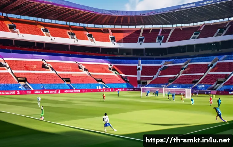 스포츠마케팅 학회 및 포럼 참가 후기 - A vibrant sports stadium scene in Thailand during a live football match, featuring enthusiastic Thai...