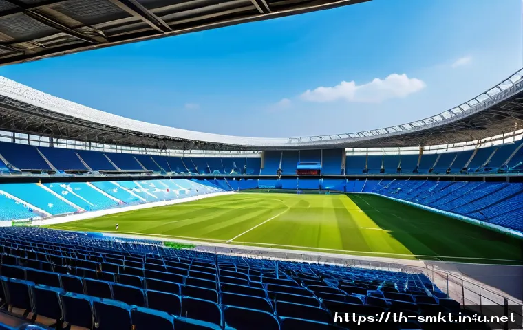 스포츠마케팅 이벤트 기획 체크리스트 - A modern outdoor sports event venue in Bangkok, Thailand, featuring a spacious stadium with clear si...