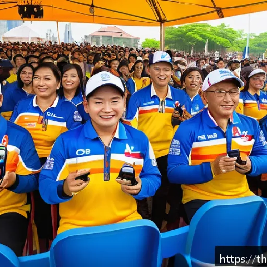 스포츠마케팅 분야의 경력 전환 전략 - A vibrant sports marketing event scene in Bangkok, Thailand, showcasing enthusiastic Thai sports fan...