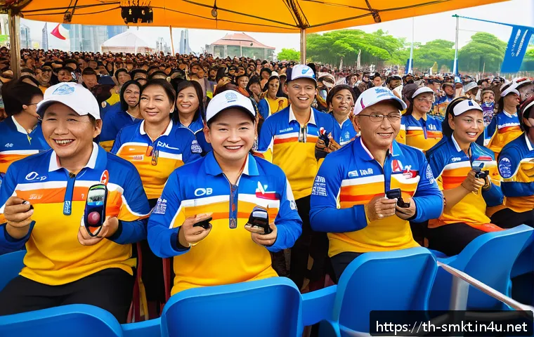 스포츠마케팅 분야의 경력 전환 전략 - A vibrant sports marketing event scene in Bangkok, Thailand, showcasing enthusiastic Thai sports fan...