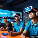 스포츠마케팅 이직 성공을 위한 팁 - A dynamic scene of a diverse group of young Thai sports fans engaging with multiple digital devices&mdash;...