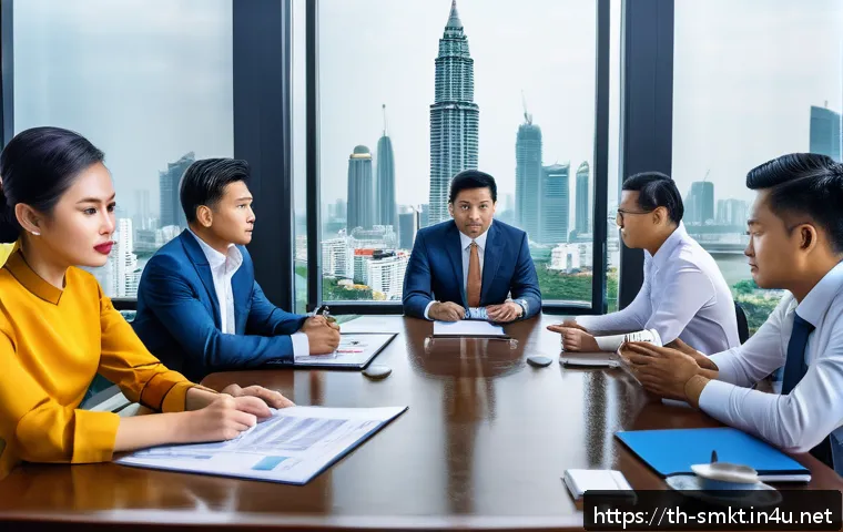 스포츠마케팅 전문가가 알아야 할 법률 - A professional business meeting scene in a modern Thai office environment, featuring a diverse group...
