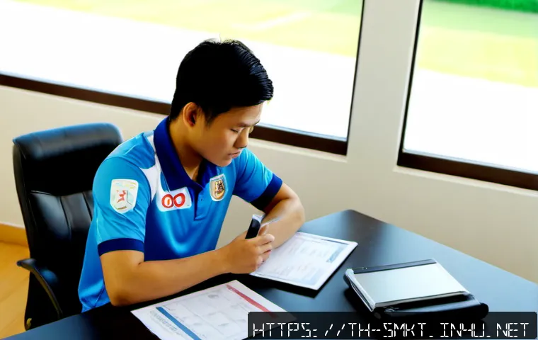 Home 29 스포츠마케팅 자격증 종류와 비교 - Photorealistic Thai sports marketing certification comparison scene, a young Thai professional seate...